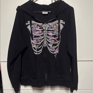 Torrid Black Fleece Hoodie with Floral Skeleton